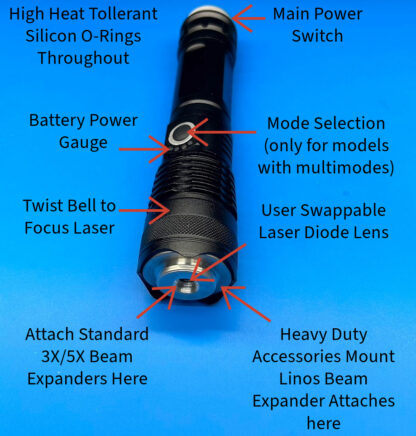 CAFL High Power Laser Pointer 6200mW Blue 450nm Continuous Duty 1x26650